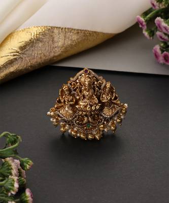 Gold plated ruby red temple motif hair pin 2