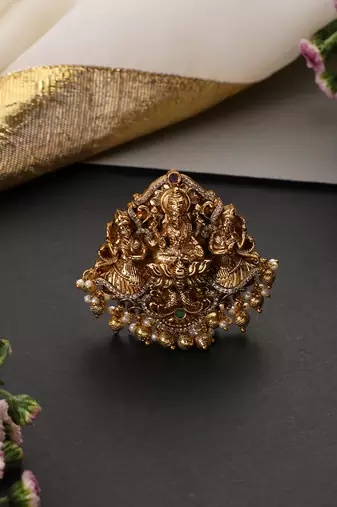 Gold plated ruby red temple motif hair pin