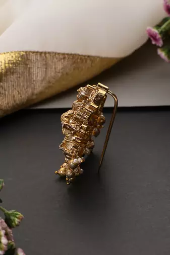 Gold plated ruby red temple motif hair pin