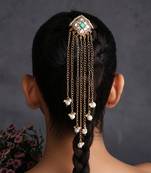 Gold plated green kundan hair pin
