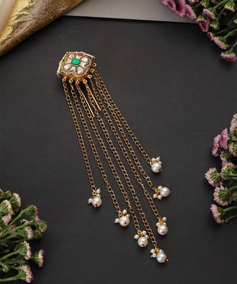 Gold plated green kundan hair pin 3