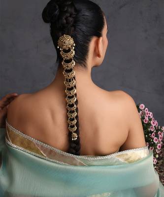 Gold plated multicolor temple motif long hair pin 1