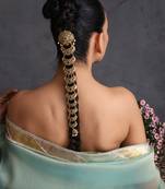 Gold plated multicolor temple motif long hair pin