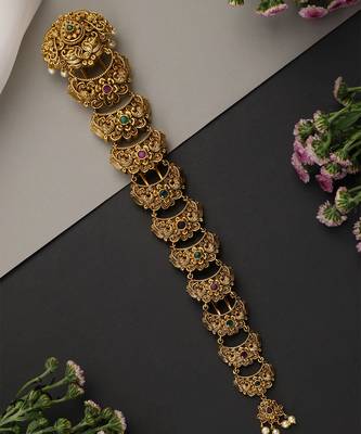 Gold plated multicolor temple motif long hair pin 2