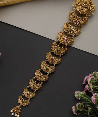 Gold plated multicolor temple motif long hair pin 3