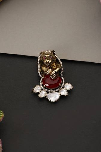 Gold plated ruby red polki brooch