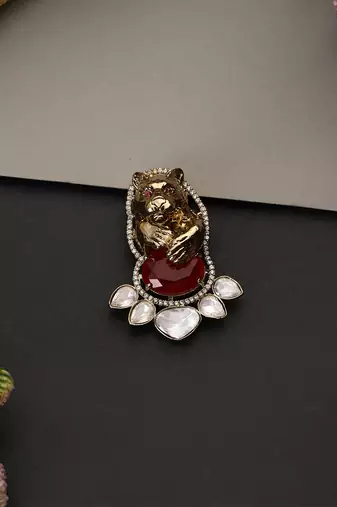 Gold plated ruby red polki brooch