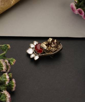 Gold plated ruby red polki brooch 2