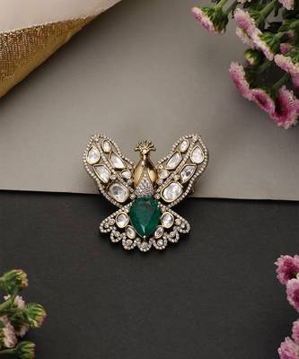 Gold plated emerald green polki brooch 1