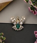 Gold plated emerald green polki brooch