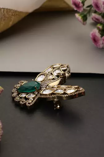 Gold plated emerald green polki brooch