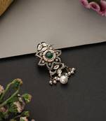 Gold plated emerald green beaded polki brooch