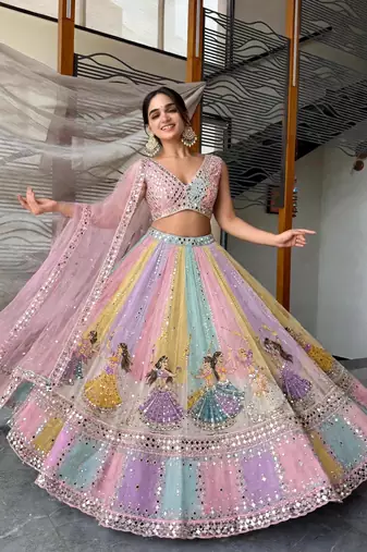 Pink Navratri Premium Star Georgette Lehenga Choli / Chaniya Choli