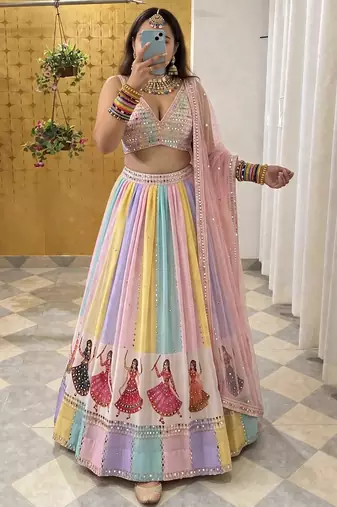 Pink Navratri Premium Star Georgette Lehenga Choli / Chaniya Choli