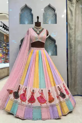 Pink Navratri Premium Star Georgette Lehenga Choli / Chaniya Choli