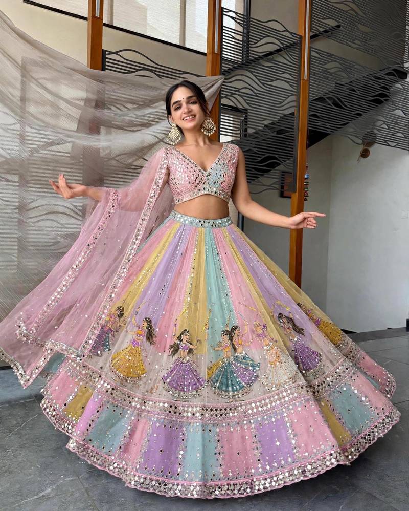 Pink Navratri Premium Star Georgette Lehenga Choli / Chaniya Choli