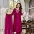 Rani pink viscose glass embroidered kurta pant set