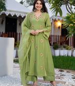 Pista green embroidered crunchy kurta pant set