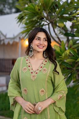 Pista green embroidered crunchy kurta pant set 2