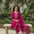 Rani pink vichitra silk blend embroidered a-line kurta pant set
