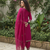 Rani pink vichitra silk blend embroidered a-line kurta pant set