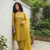 Yellow vichitra silk blend embroidered a-line kurta pant set