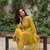 Yellow vichitra silk blend embroidered a-line kurta pant set