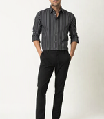 Men's Stripes Printed Casual Wear Spread Coller Black Shirt