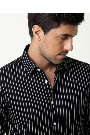 Men's Stripes Printed Casual Wear Spread Coller Black Shirt 3
