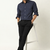 Men's stripes printed casual wear spread coller blue shirt
