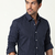Men's stripes printed casual wear spread coller blue shirt