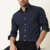 Men's stripes printed casual wear spread coller blue shirt