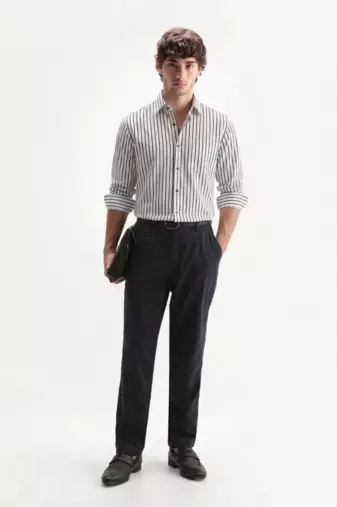 Men's Stripes Printed Casual Wear Spread Coller White Shirt