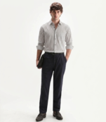 Men's Stripes Printed Casual Wear Spread Coller White Shirt