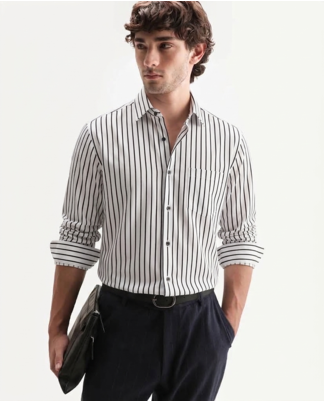 Men's Stripes Printed Casual Wear Spread Coller White Shirt 2