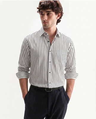 Men's Stripes Printed Casual Wear Spread Coller White Shirt 3