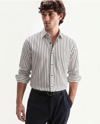 Men's Stripes Printed Casual Wear Spread Coller White Shirt 4