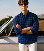Men's Checkered Printed Spread Collar Casual Wear Blue Shirt
