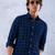Men's Checkered Printed Spread Collar Casual Wear Blue Shirt