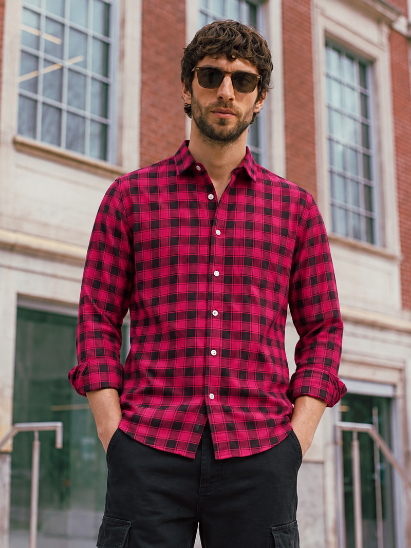 Men's Blue Checkered Designer Fashionable Red Shirt