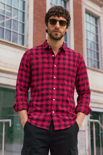 Men's Blue Checkered Designer Fashionable Red Shirt