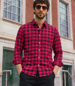 Men's Blue Checkered Designer Fashionable Red Shirt