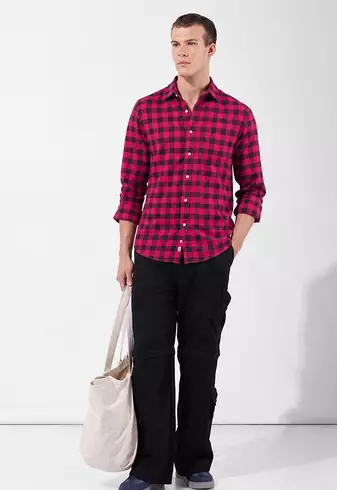 Men's Blue Checkered Designer Fashionable Red Shirt