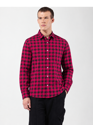 Men's Blue Checkered Designer Fashionable Red Shirt 4