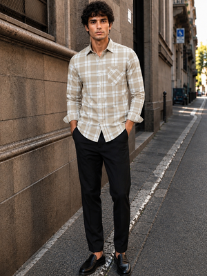 Men's Checkered Printed Spread Collar Casual Wear Brown Shirt 1