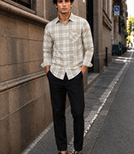 Men's Checkered Printed Spread Collar Casual Wear Brown Shirt
