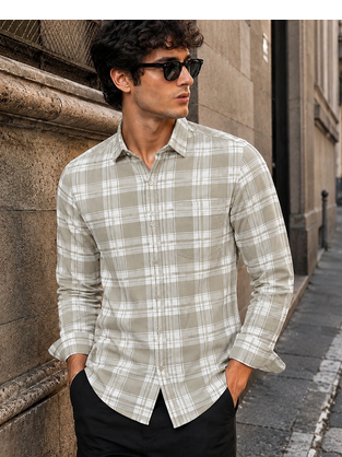 Men's Checkered Printed Spread Collar Casual Wear Brown Shirt 2