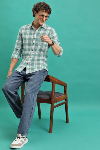 Men's Green Checkered Printed Casual Shirt