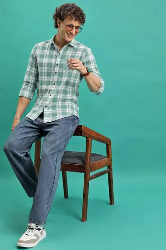 Men's Green Checkered Printed Casual Shirt