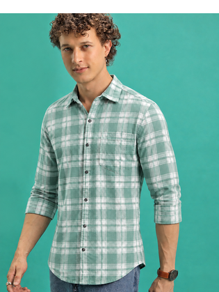 Men's Green Checkered Printed Casual Shirt 3